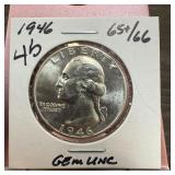 1946 WASHINGTON SILVER QUARTER UNC