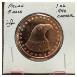 1 OZ .999 COPPER BULLION ROUND EAGLE