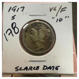1917-S MERCURY SILVER DIME SCARCE DATE