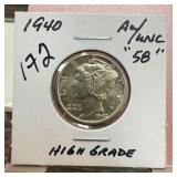 1940 MERCURY SILVER DIME HIGH GRADE