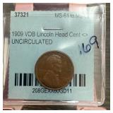1909 VDB WHEAT PENNY CENT UNC