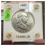 1951 FRANKLIN SILVER HALF DOLLAR
