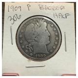 1909 BARBER SILVER HALF DOLLAR