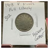 1908 LIBERTY V NICKEL HIGHER GRADE