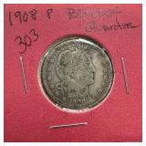 1908 BARBER SILVER QUARTER