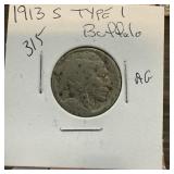 1913-S TYPE 1 BUFFALO NICKEL