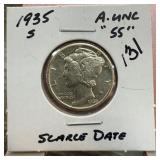 1935-S MERCURY SILVER DIME SCARCE