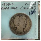 1903-S BARBER SILVER HALF DOLLAR SCARCE
