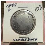 1899-O BARBER SILVER QUARTER SCARCE DATE