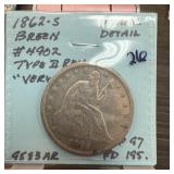 1862-S SEATED LIBERTY SILVER HALF DOLLAR BREEN TII