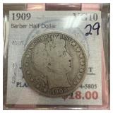 1909 BARBER SILVER HALF DOLLAR