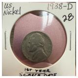 1938-D JEFFERSON NICKEL 1ST YEAR SCARCE DATE