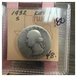 1932-S WASHINGTON SILVER QUARTER BETTER