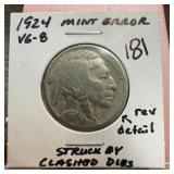 1924 BUFFALO NICKEL STRUCK BY CLASHED DIES
