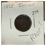 1875 INDIAN HEAD PENNY CENT RARE