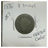1886 LIBERTY V NICKEL HARDER DATE