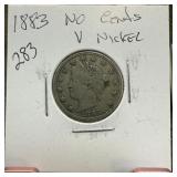 1883 NO CENTS LIBERTY V NICKEL