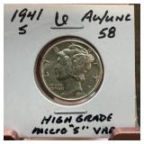 1941-S MERCURY SILVER DIME HIGH GRADE MICRO S