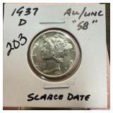 1937 MERCURY SILVER DIME SCARCE DATE BETTER