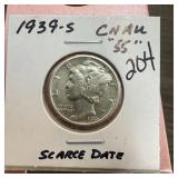 1939-S MERCURY SILVER DIME SCARCE DATE