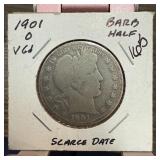 1901 BARBER SILVER HALF DOLLAR SCARCE DATE