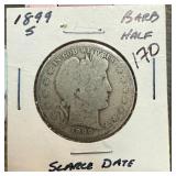 1899-S BARBER SILVER HALF DOLLAR SCARCE DATE