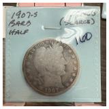 1907-S BARBER SILVER HALF DOLLAR SCARCE