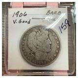 1906 BARBER SILVER HALF DOLLAR