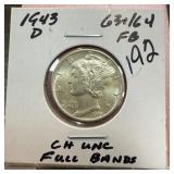 1943-D MERCURY SILVER DIME HIGH GRADE