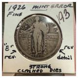 1926 STANDING LIBERTY SILVER QUARTER ERRORS