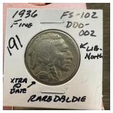 1936 BUFFALO NICKEL DOUBLE DIE DDO-002