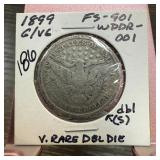 1899 BARBER SILVER QUARTER DOUBLE DIE