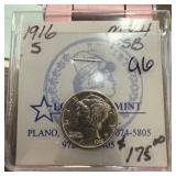 1916-S MERCURY SILVER DIME HIGH GRADE