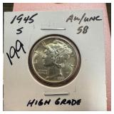 1945-S MERCURY SILVER DIME BETTER