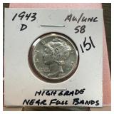1943-D MERCURY SILVER DIME HIGH GRADE NFB