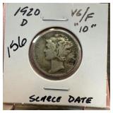1920-D MERCURY SILVER DIME SCARCE DATE