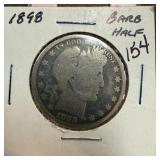 1898 BARBER SILVER HALF DOLLAR