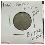 1866 SHIELD NICKEL