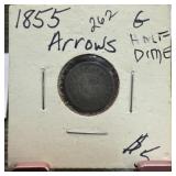 1855 SEATED LIBERTY SILVER HALF DIME W ARROWS