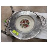 HANDLED ALUMINUM & CHINA SERVER PLATE