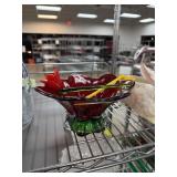 ART GLASS COMPOTE & 2 FLOWERS
