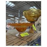VINTAGE CARNIVAL GLASS 5 HEARTS MARIGOLD