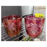 2PC BOHEMIAN CRANBERRY CUT TO CLEAR VASES