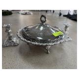 SILVERPLATE CHAFING DISH & CANDLESTICKS