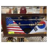 FRAMED PRESENTATION CASE SWORD W US & KOREAN FLAGS