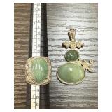 CHINESE JADE CABOCHON RING & AS IS PENDANT
