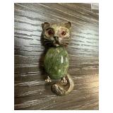 VTG JADE CABOCHON CAT BROOCH PIN