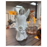SIGNED POTTERY ANGEL W CHILD