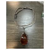 LARGE STERLING SILVER FAUX AMBER NECKLACE