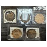LOT OF 5 MIXED BRONZE TOKENS